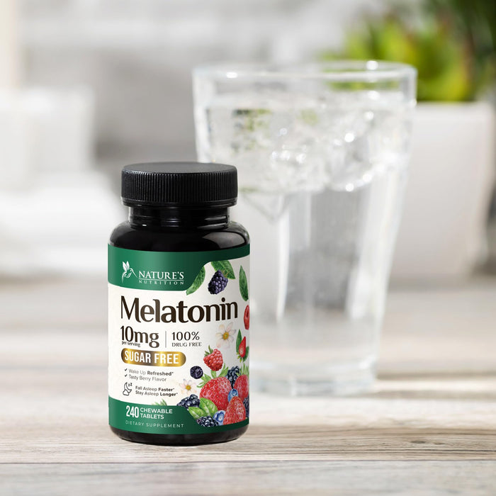 Melatonin 10 mg Fast Dissolve, Melatonin Supplements for Restful Sleep, Natural Sleep Support Supplement for Adults, Extra Strength Strawberry-Flavored Tablets, Sugar Free, 240 Tablets, 120 Day Supply