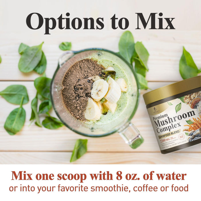 Mushroom Supplement Powder - 11 in 1 Complex Formula Powder with Organic Lions Mane, Reishi, Cordyceps, Chaga, Turkey Tail, Maitake Extract for Memory, Brain, Energy, & Immune Support - 60 Servings