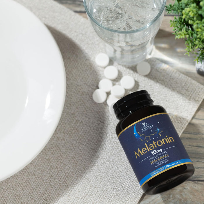 Melatonin 10 mg Fast Dissolve, Melatonin Supplements for Restful Sleep, Natural Sleep Support Supplement for Adults, Extra Strength Strawberry-Flavored Tablets, Sugar Free, 60 Tablets, 60 Day Supply