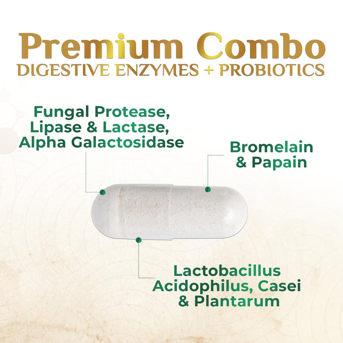 Digestive Enzymes with Probiotics - Probiotic Multi Enzymes with Probiotics and Prebiotics for Digestive Health and Bloating Relief for Women & Men, Daily Enzymes for Gut & Digestion - 120 Capsules