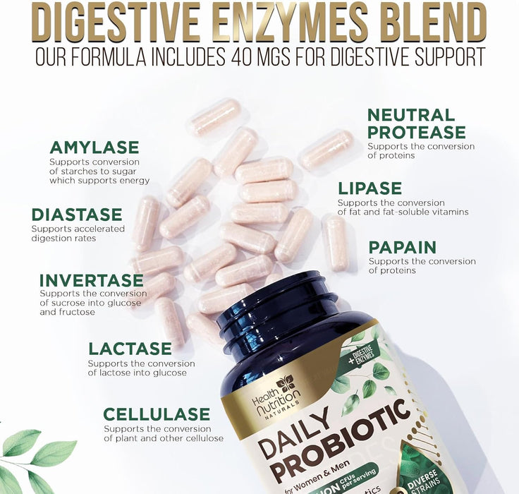 Probiotics 50 Billion CFU + 10 Strains - Daily Probiotic Lactobacillus Blend for Immune, Digestive & Gut Health Support, Prebiotics and Probiotics, Gas & Bloating for Women & Men - 120 Capsules