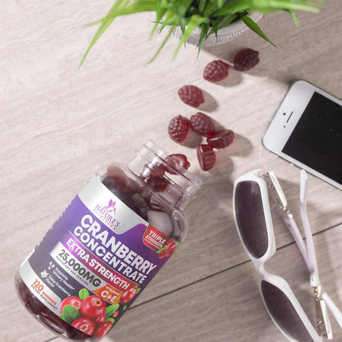 Cranberry Gummies 50:1 Cranberry Extract - Urinary Tract Support Made with 25,000mg, Helps Cleanse & Protect, Cran Berry Gummy Supplement + Vitamin C, Chewable Cran Pills for Women - 120 Gummies