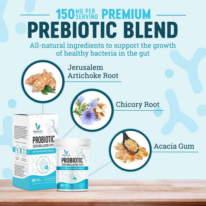 Nature's Physician Probiotics - 100 Billion CFU - 16 Strains + Prebiotics - Best Probiotic Supplement for Women & Men - Supports Immune, Digestive Health, Occasional Constipation & Gas - 30 Capsules