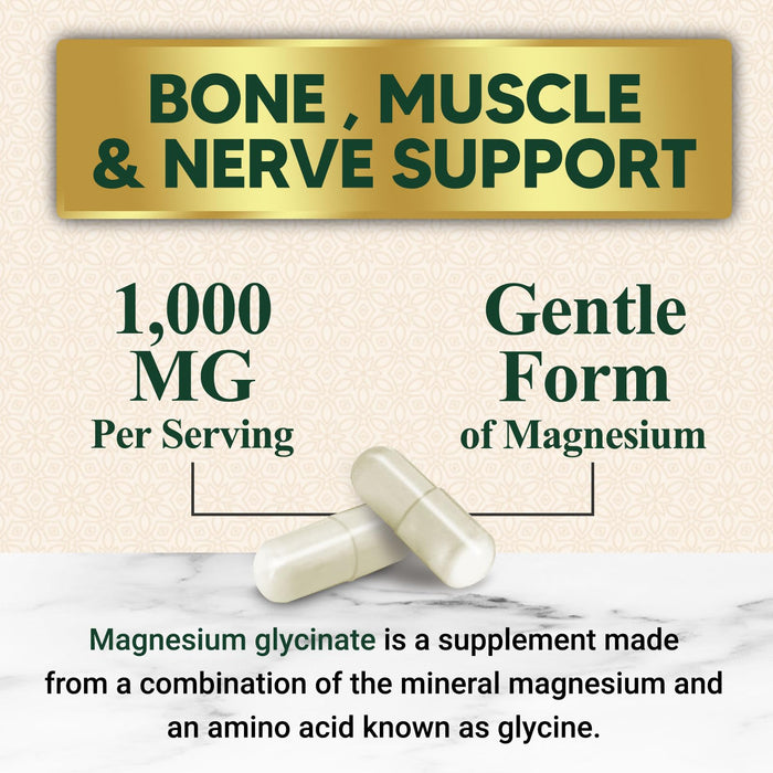 Magnesium Glycinate 1000mg - Magnesium for Bone, Muscle, Nerves & Heart Health Support, Natures Sleep Support, Best Mag Supplement Pills for Whole Body - Chelated for Ultra Absorption - 60 Capsules
