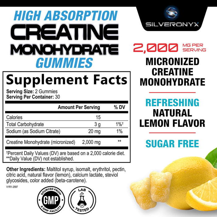 Creatine Monohydrate Gummies 2000mg – 60 Lemon Gummies