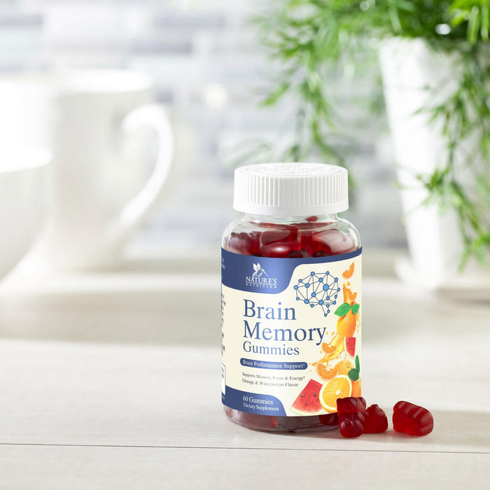 Brain Supplements Gummies for Memory, Focus, Concentration - Brain Gummy Vitamin Plus Nootropics, Phosphatidylserine, B6 & B12, Caffeine Free Nootropic, Clarity Support Supplement - 60 Gummies