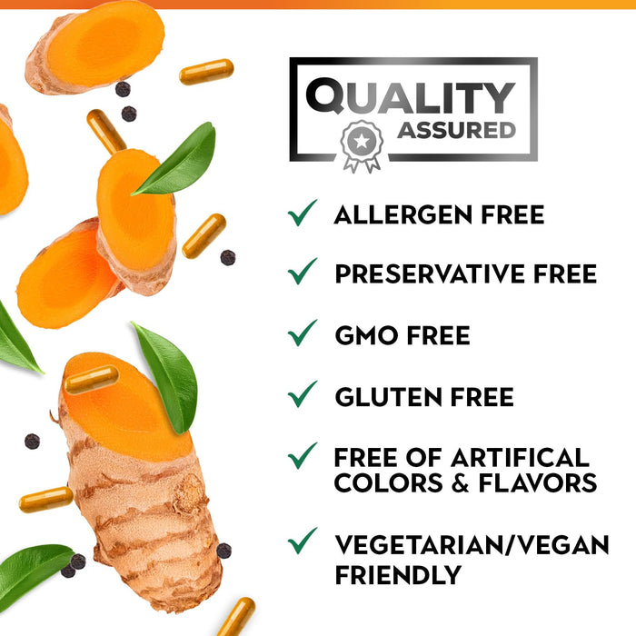 Turmeric Curcumin Supplement with BioPerine 1950mg, 95% Standardized Curcuminoids - Black Pepper for Advanced Absorption, Herbal Joint Support Complex, Nature's Tumeric Extract Non-GMO - 120 Capsules