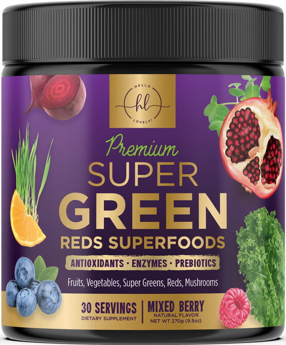 Super Green Powder Superfood - Spirulina, Chlorella & Digestive Enzymes, Red & Greens Powder, 20+ Amazing Superfoods Support Energy & Digestion, Antioxidant Green Blend, Vegan & Non-GMO - 30 Servings