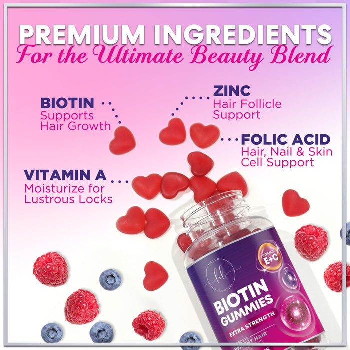 Hair Vitamins Gummy for Women with Biotin 5000 mcg, Sugar-Free Hair Growth Support with Vitamins E & C, Thicker, Stronger & Beautiful Hair, Skin & Nails, Hair Health Support Supplement - 60 Gummies