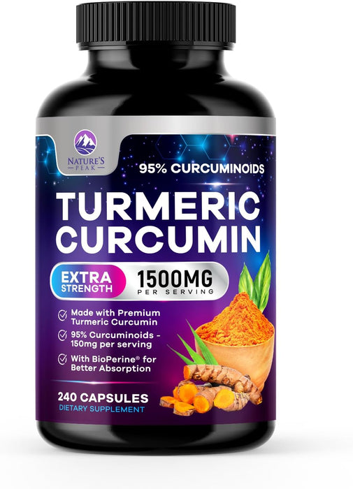 Turmeric Curcumin Supplement with BioPerine 95% Curcuminoids 1500mg with Black Pepper for Best Absorption - Best Natural Vegan Joint Support - Bottled in USA, Non-GMO, Organic Tumeric - 240 Capsules