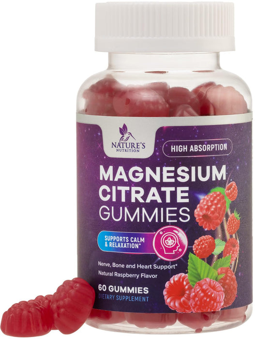 Magnesium Gummies Supplement - High Absorption Magnesium Citrate Supplement for Adults & Kids - Nature's Calm Magnesio Gummy Dietary Supplements for Bone, Muscle Health, Heart Support - 60 Gummies