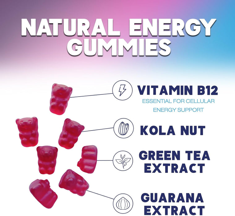 Energy Gummies 1000mcg - with Vitamin B12, Green Tea Natural Caffeine Support, Daily Energy Gummies - Delicious Berry Flavor B12 Chewable Exercise Supplement for Running Cycling & Sports - 120 Chews