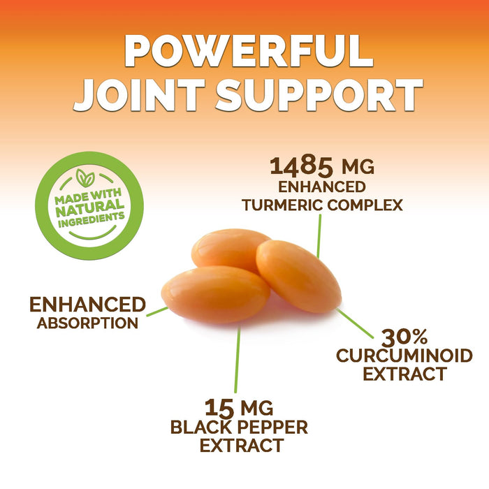 Turmeric Curcumin Supplement 1500mg with Curcuminoids - Tumeric Extract & Black Pepper for Best Advanced Absorption, Nature's Joint Herbal - Immune, Brain, Heart Support, Vegan & Non-GMO - 60 Softgels