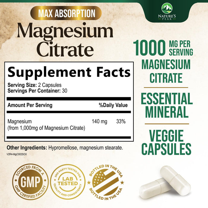 Magnesium Citrate 1000mg – 60 Capsules