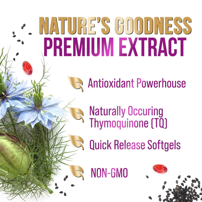 Black Seed Oil 1000mg - Premium Extra Strength Nigella Sativa Blackseed Oil - Black Seed Oil Skin, Digestive Health & Immune Support - Non-GMO Antioxidant, Gluten Free Supplement - 120 Softgels