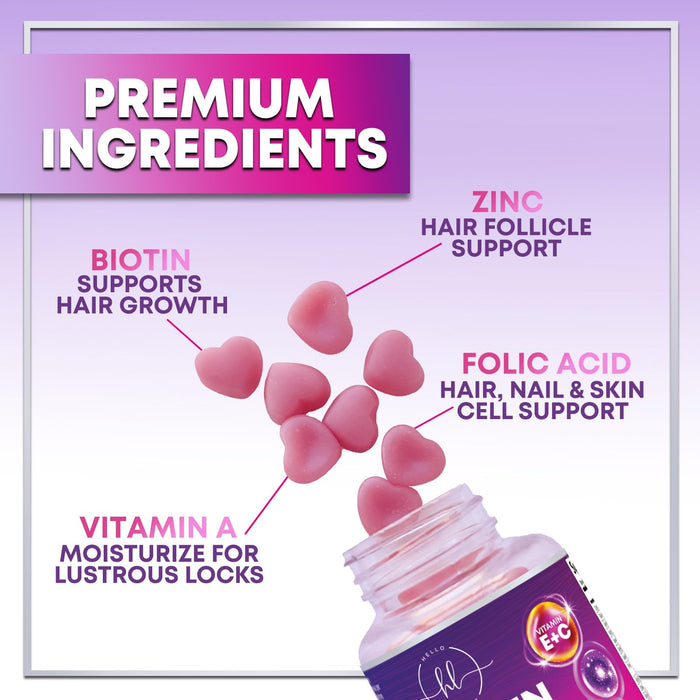 Hair Vitamins Gummy for Women with Biotin 5000 mcg, Sugar-Free Hair Growth Support with Vitamins E & C, Thicker, Stronger & Beautiful Hair, Skin & Nails, Hair Health Support Supplement - 120 Gummies