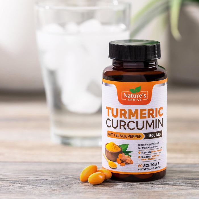 Turmeric Curcumin Supplement 1500mg with Curcuminoids - Tumeric Extract & Black Pepper for Best Advanced Absorption, Nature's Joint Herbal - Immune, Brain, Heart Support, Vegan & Non-GMO - 60 Softgels