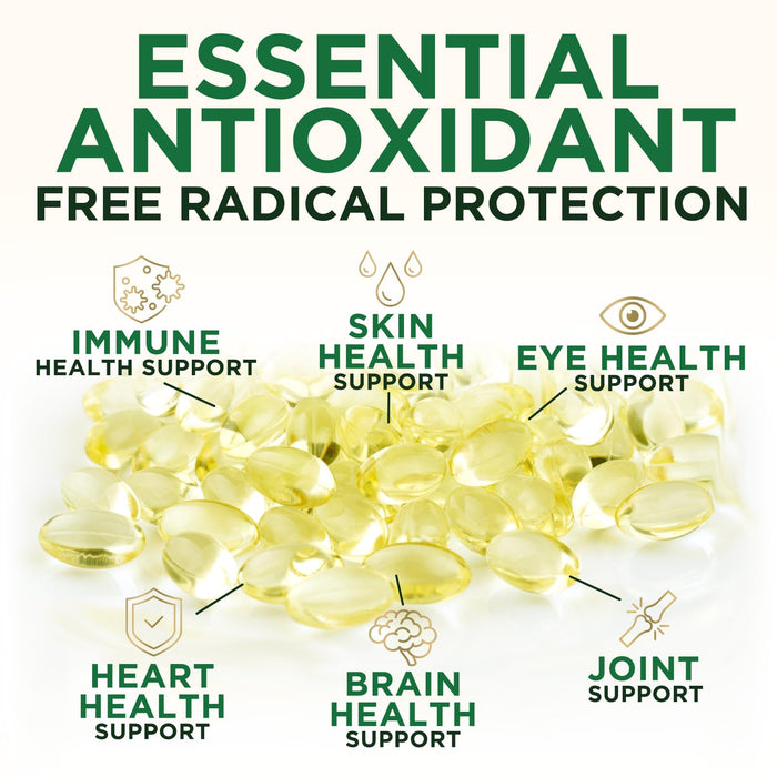 Vitamin E 400 IU Softgels (180mg DL-Alpha) for Women & Men, Supplement for Max Absorption, Nature's Antioxidant for Skin, Heart, Eye, and Immune Health Support, Dairy, Gluten & Soy Free, 120 Softgels