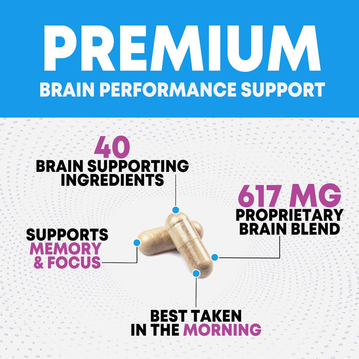 Brain Memory Supplement Pills - Nootropics Support for Concentration, Clarity, Alertness & Focus - Brain Health with Bacopa, Cognitive Vitamins, Phosphatidylserine, DMAE - Brain Booster - 240 Capsules