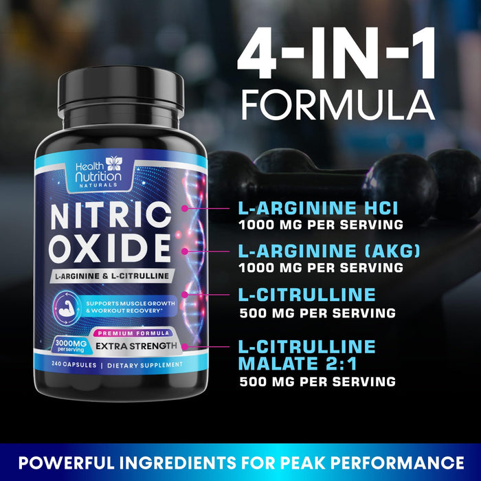 Nitric Oxide Formula with L-Arginine + Citrulline – 240 Capsules