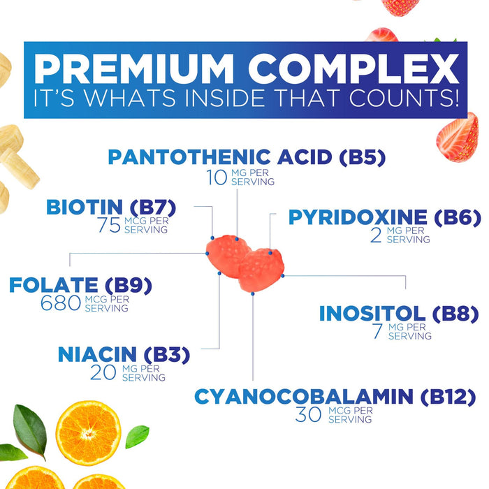 B Complex Gummies with Vitamin C & Folic Acid Super Vitamin B Gummy with Niacin – 60 Gummies