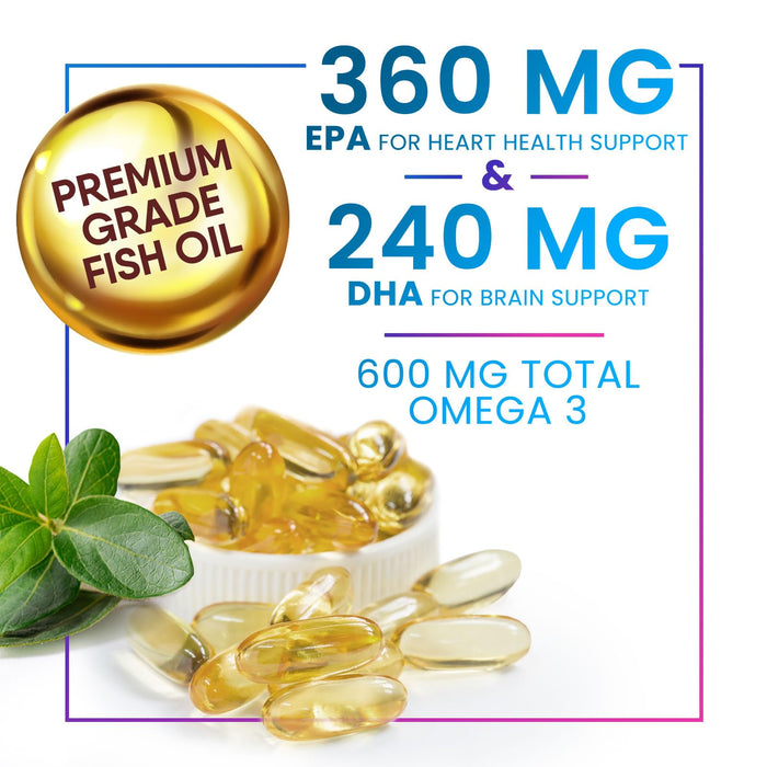 Omega 3 Fish Oil 2400 mg Supplement, Sustainably Sourced, Triple Strength Omega-3 Supplement Softgels, Brain Health Support, EPA & DHA Fish Oil Fatty Acids Supplements, Gluten & GMO Free, 120 Softgels