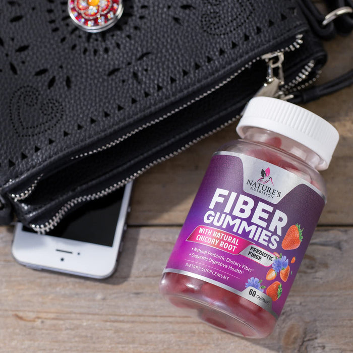 Fiber Gummies for Adults - 4g Gummy Fiber Supplement for Digestive Health & Regularity Support, Daily Prebiotic Supplements, Natural Prebiotic Gummy, Plant Based, Strawberry Flavored - 60 Gummies