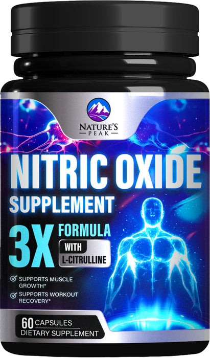 Nitric Oxide Supplement 3000mg L Arginine 3X Strength - Citrulline Malate & AKG - Extra Strength Muscle Supporting Nitric Booster for Muscle Growth & Workout Recovery to Train Harder - 60 Capsules