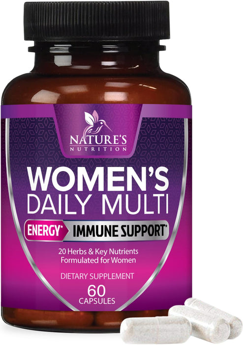 Multivitamin for Women with Vitamins A, C, D, E, B6, B12, Zinc, Calcium & Magnesium, Womens Daily Multi Vitamin Multimineral Supplement for Bone Health, Energy & Immune Support, Non-GMO - 60 Capsules
