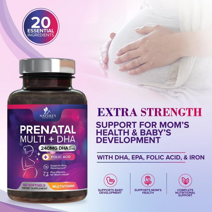 Prenatal Vitamins with Folic Acid & DHA – 180 Softgels