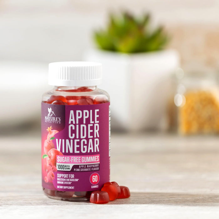 Apple Cider Vinegar Gummies Sugar Free 1000mg for Cleanse, ACV Gummy Vitamin B12 for Digestion Energy & Immune Health Support, Supports Metabolism, Keto Friendly, Apple Raspberry Flavor - 60 Gummies