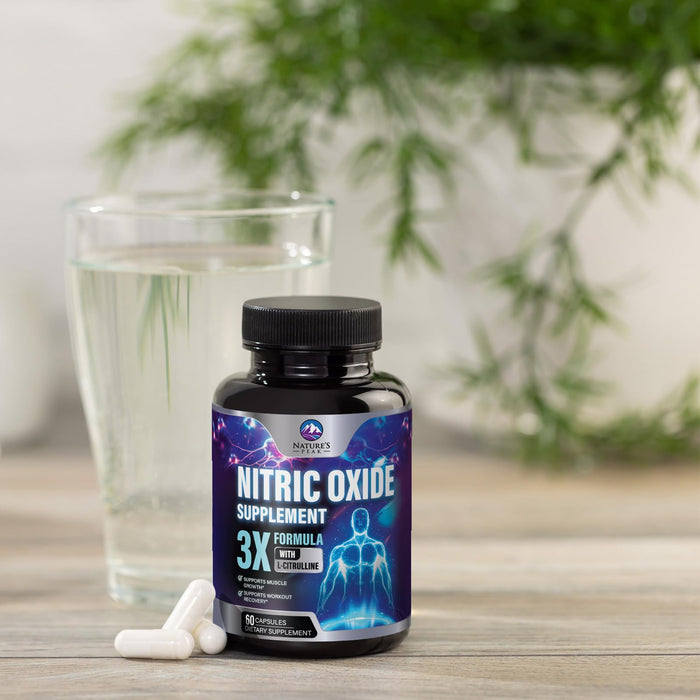 Nitric Oxide Supplement 3000mg L Arginine 3X Strength - Citrulline Malate & AKG - Extra Strength Muscle Supporting Nitric Booster for Muscle Growth & Workout Recovery to Train Harder - 60 Capsules