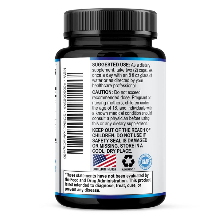 Electrolytes Supplement - Sugar Free, Advanced Hydration Complex with Sodium Chloride, Magnesium, Potassium, Calcium, Vitamin D3 - Best Hydrating Mineral Salt Pills - Vegan & Keto - 60 Capsules