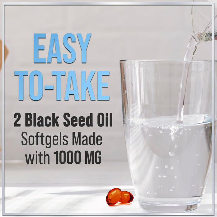 Black Seed Oil Softgels 1000mg - Premium Nigella Sativa Blackseed, Pure Natural Black Cumin Seed Oil & Antioxidant for Skin & Immune Support - Non GMO, Bottled in USA Supplement - 120 Softgels