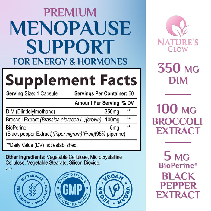 Menopause Supplements for Women with DIM - Natural Hormone Support for Women, Menopause Relief and Balance Antioxidant for Energy & Skin Health, Hot Flashes and Night Sweats Support - 60 Capsules