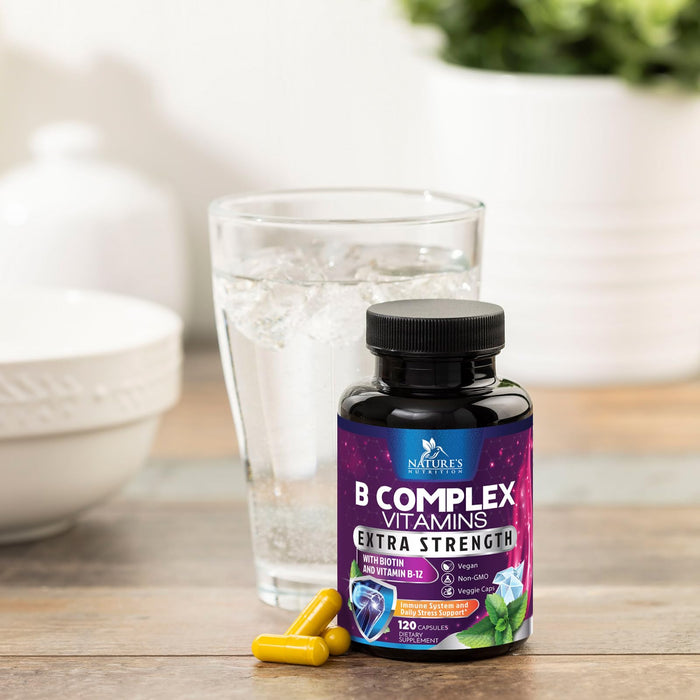 B Complex Vitamins Capsules with Vitamin B6 B12 B100 C Biotin Folate & Folic Acid - Supplement for Heart, Brain, & Nerve Support - Super Complete B-Complex for Immune & Energy Support - 120 Capsules