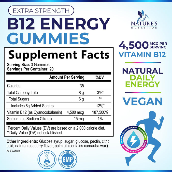 B-12 Vitamin Energy Gummies – 4500mcg – 60 Count