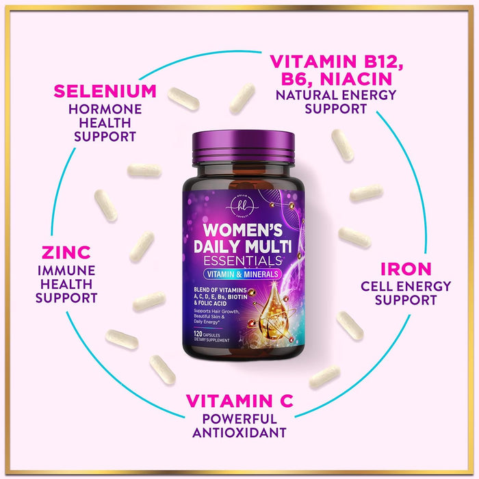Multivitamin for Women - 3X Strength Daily Women Multivitamin, Vitamins A, D, C, E, Biotin, Folic Acid, Calcium, & Iron, Complete Multi Vitamin for Beautiful Hair & Skin, Bottled in USA, 120 Capsules