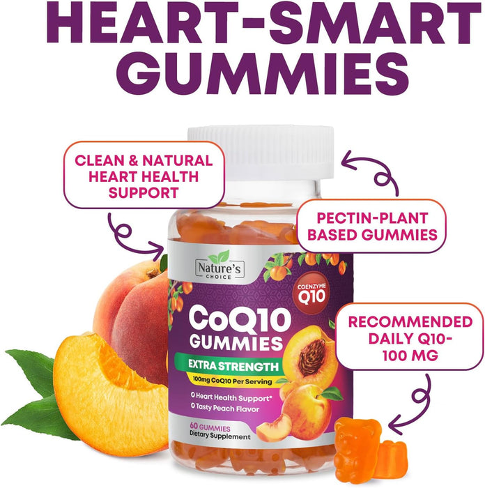 CoQ10 100mg Gummies - 3X Better Absorption, Antioxidant for Heart Health Support & Energy Production, Ultra Coenzyme Q10 Vitamins, Co q 10 Supplement, Dietary Supplement, Non-GMO - 60 CoQ10 Gummies