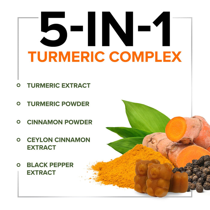 Turmeric Curcumin Supplement Gummies with Ginger & Cinnamon, 95% Curcuminoids Turmeric Curcumin Gummy with Black Pepper for Best Absorption, Nature's Vegan Joint Support Tumeric, Non-GMO, 120 Gummies