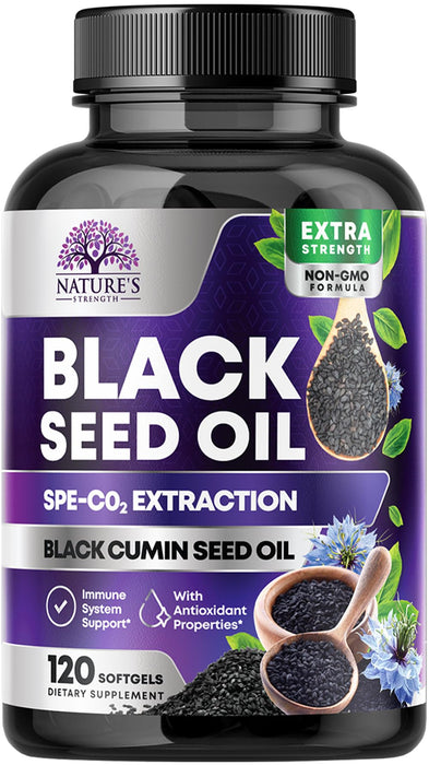 Black Seed Oil Capsules 1000mg with Thymoquinone - Pure Nigella Sativa for Skin Health & Immune Support, 100% Blackseed Oil, Amazing Extraction Above Cold Pressed Black Cumin Seed - 120 Softgels