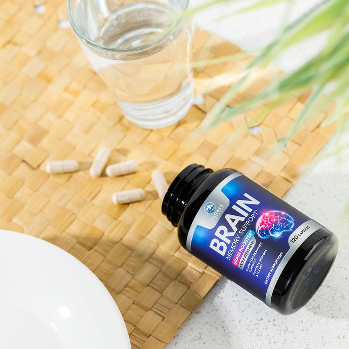 Brain Memory Supplement Pills - Nootropics Support for Concentration, Clarity, Alertness & Focus - Brain Health with Bacopa, Cognitive Vitamins, Phosphatidylserine, DMAE - Brain Booster - 120 Capsules