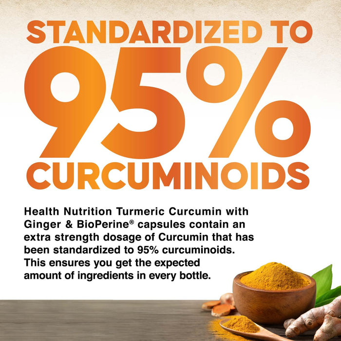 Turmeric Curcumin Supplement 2600mg - with Organic Ginger & Turmeric, 95% Curcuminoids, BioPerine Black Pepper for Best Absorption, Nature's Vegan Joint Support, Non-GMO, Bottled in USA - 240 Capsules