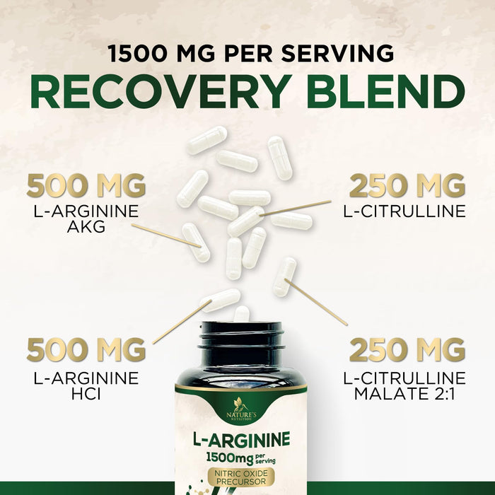 L-Arginine Supplement 1000mg with L-Citrulline - Heart Health Support - Muscle Supporting Nitric Oxide Precursor Booster for Extra Strength - Non-GMO Amino Acid Energy Blend For Men - 120 Capsules