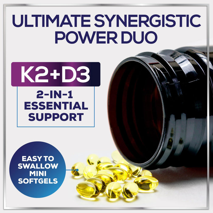 Vitamin D3 K2 - Vitamin D3 (5000 iu) & 100 mcg Vitamin K2 (MK-7) Complex for Immune Support & Bone, Teeth & Muscle Health - Easy to Swallow, Gluten Free, Non-GMO, Bottled in USA - 120 Softgels