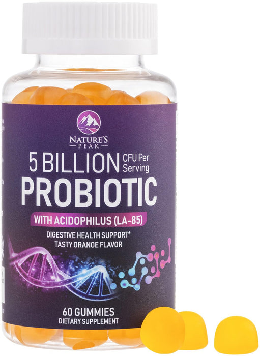 Probiotic Gummies for Women, Men & Teens - 5 Billion CFUs, 6 Pro Biotic Strains - Daily Probiotic Gummy Supplement for Natural Digestive Health, “Good” Gut & Immune Support, Orange Flavor - 60 Count