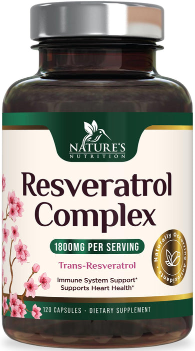 Resveratrol Supplement 1800mg - Extra Strength Antioxidants for Healthy Aging & Immune Support - Heart Health & Cellular Energy Support - Non-GMO, Bioavailable Trans-Resveratrol - 120 Vegan Capsules