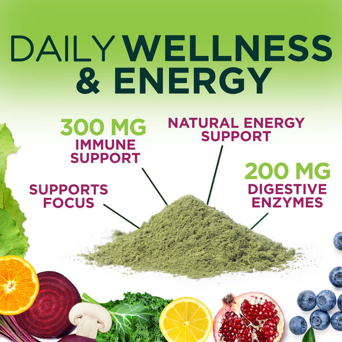 Greens Powder Superfood Drink Mix - Green Whole Food Blend for Energy & Gut Health with Organic Wheat Grass, Spirulina, Chlorella, Digestive Enzymes Antioxidant & Fiber, Berry Flavor, 30 Servings
