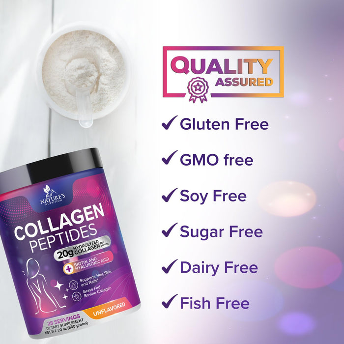 Collagen Peptides Powder for Women & Men - Hydrolyzed Type 1 & 3 Collagen Powder & Hyaluronic Acid - Vital Support for Hair, Nail, Skin, Bone & Joint Health - Zero Sugar, Unflavored - 28 Servings