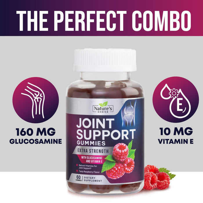 Joint Support Gummies Extra Strength Glucosamine Gummy Supplement with Vitamin E - Natural Cartilage & Joint Health & Flexibility Support, Best Support Glucosamine Chew for Men & Women - 60 Gummies